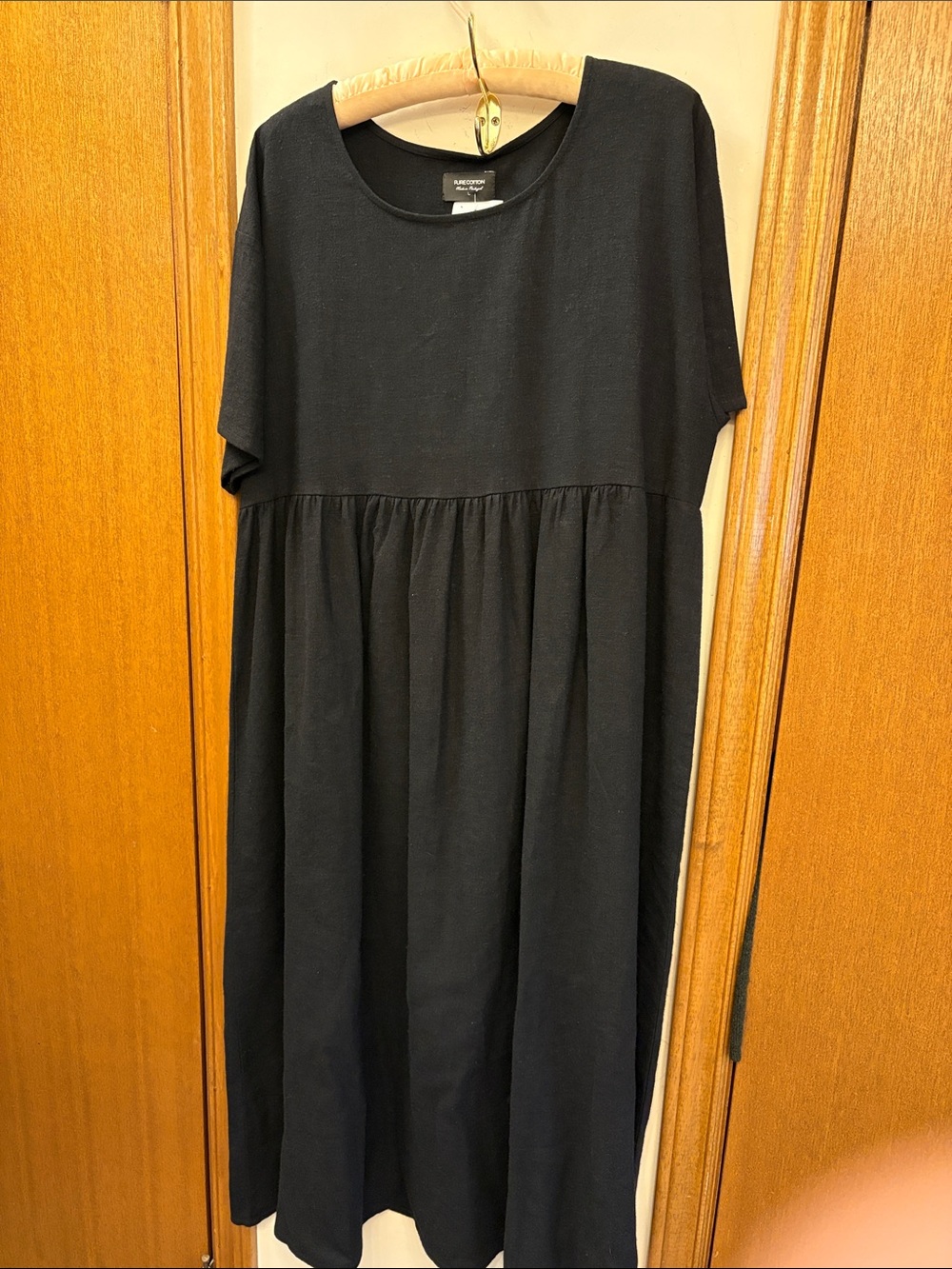 Black Short Sleeve Linen & Viscose Midi Dress (from Portugal)